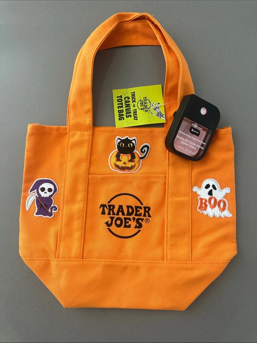 Trader Joe's Kids Orange Halloween Canvas Tote with Festive Patches